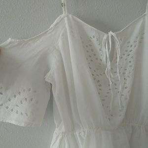 Summer cold shoulder flutter sleeve eyelet top